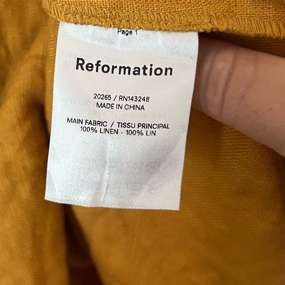 Reformation Yellow Ochre Spring Bow Sleeve Linen Mini Dress SIZE 6 - Picture 8 of 9